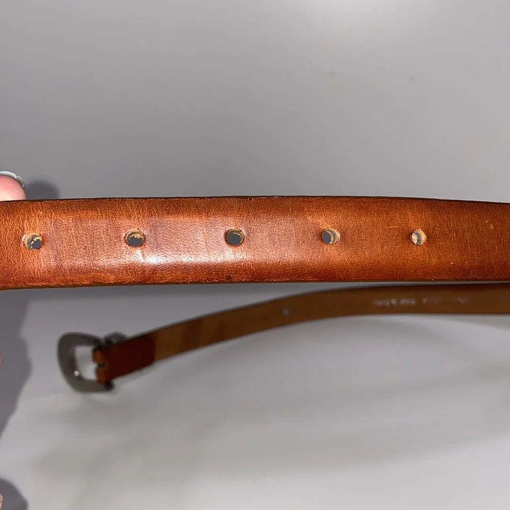 Vintage Kenneth Cole Western Style Leather Belt with Silver Buckle Detai…